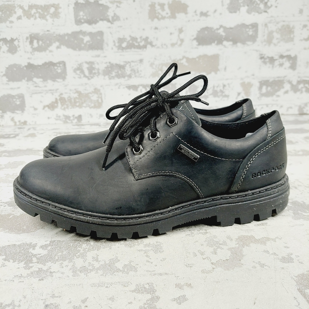 NEW Rockport Black Logo Waterproof Lace Up Casual Derby Oxfords O247